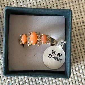 18k Gold Coral and CZ ring